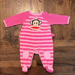 Paul Frank Pink Striped Footed One-Piece with Monkey Applique